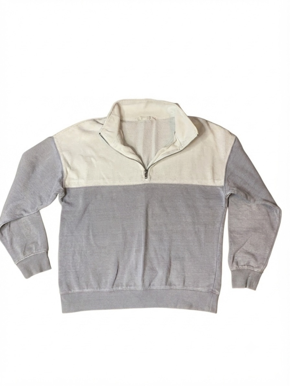 HIPPIE ROSE Colorblock Quarter Zip Sweatshirt Grey White M Pullover
